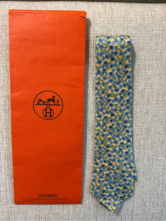 Hermes Other - Hermes Yellow Silk Tie with Blue Paisley Motif